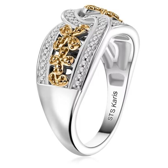 White Diamond Accent Link Ring in 18K YG and Platinum Size 7 New - Picture 4 of 6